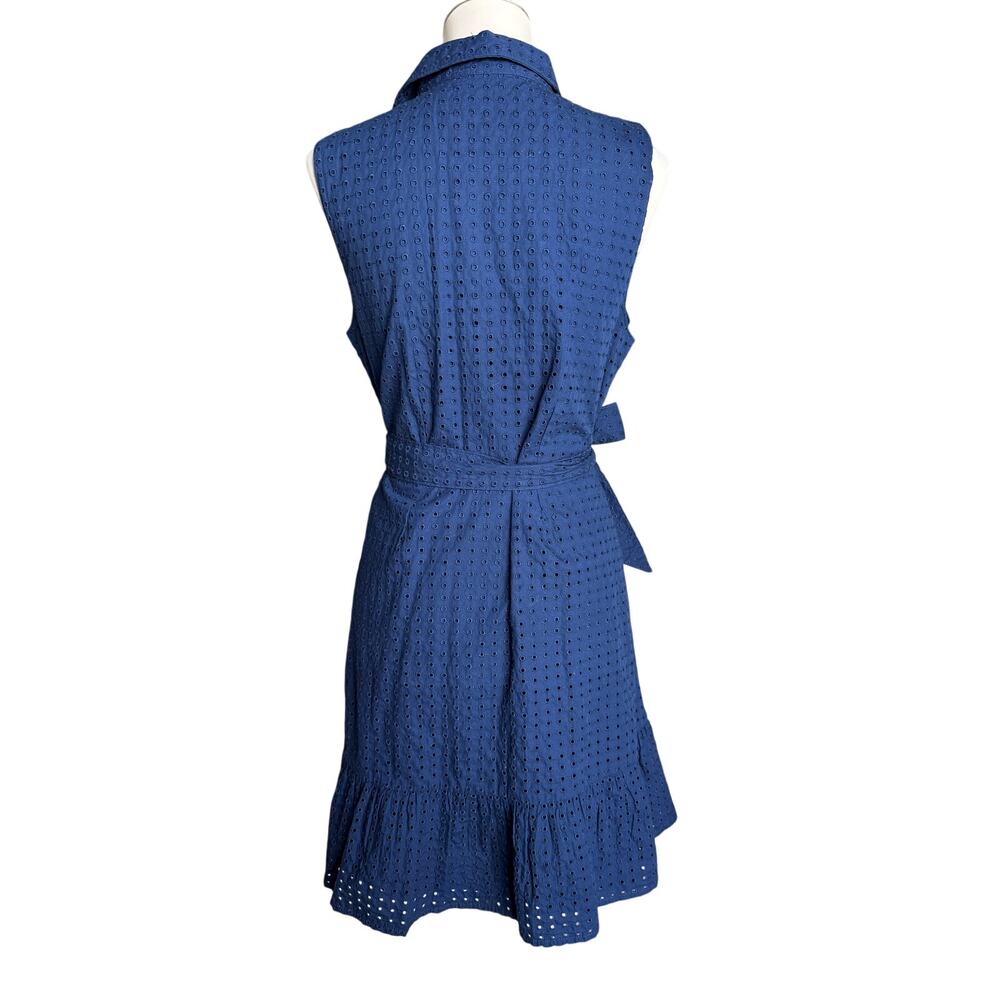 Lands' End Navy Eyelet Cotton Sleeveless Shirt Dress Belted Size 8 - Picture 3 of 10